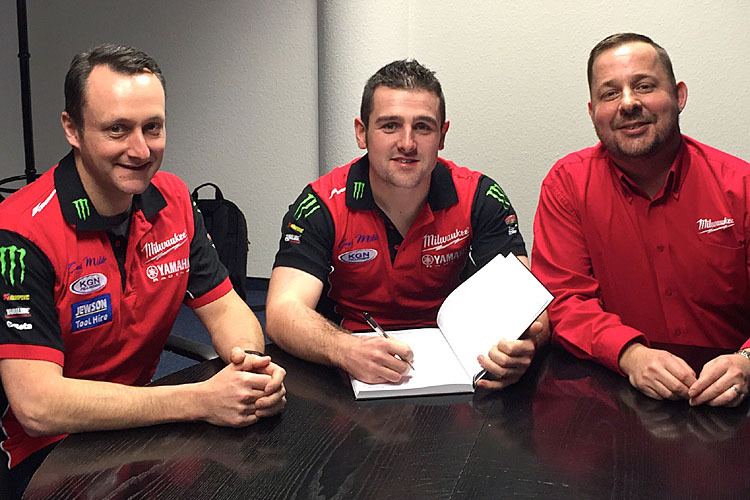 Mick Shanley, Team Manager, Milwaukee Yamaha, Michael Dunlop, Dale McElveen, Commercial Director, Milwaukee UK