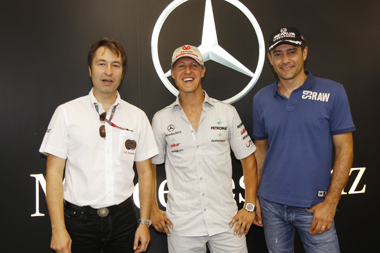 Die früheren Mercedes-Junioren Heinz-Harald Frentzen, Michael Schumacher und Karl Wendlinger