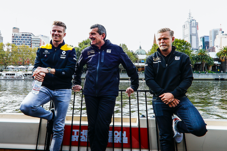 Nico Hülkenberg, Günther Steiner und Kevin Magnussen