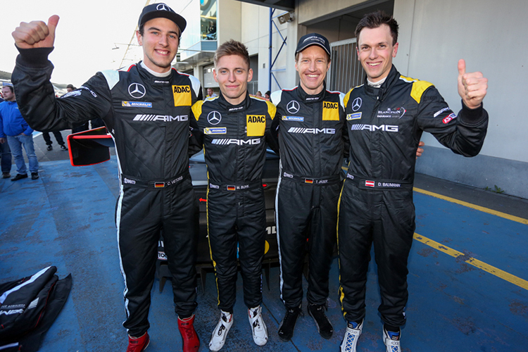 Das Siegerquartett Vietoris, Buhk, Jäger und Baumann vom AMG-Team HTP Motorsport.