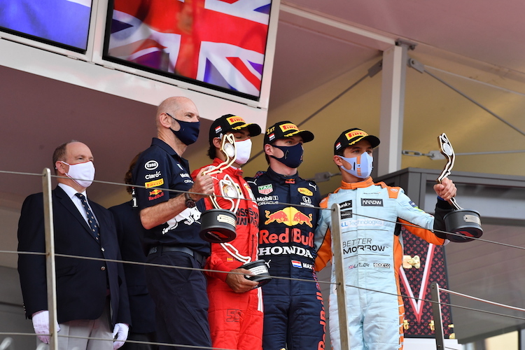 Adrian Newey, Carlos Sainz, Max Verstappen und Lando Norris