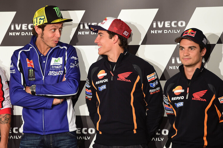 Das erste Aufeinandertreffen heute in Assen: Rossi, Márquez und Pedrosa
