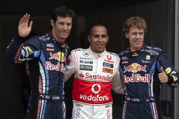 Mark Webber, Lewis Hamilton und Sebastian Vettel