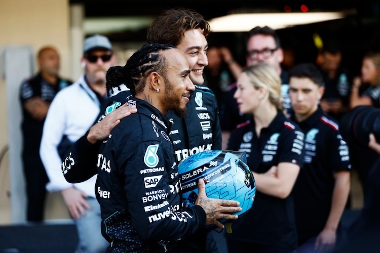 Letztes Rennen als Teamkollegen: George Russell und Lewis Hamilton 2024 in Abu Dhabi