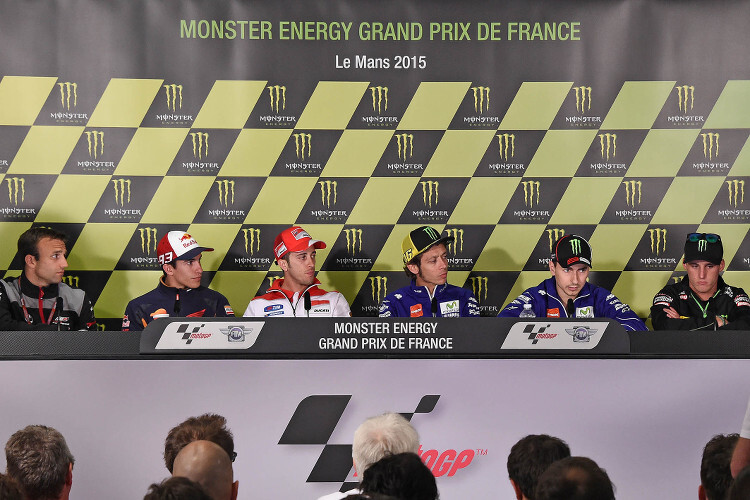 Von links: Johann Zarco, Marc Márquez, Andrea Dovizioso, Valentino Rossi, Jorge Lorenzo und Pol Espargaró
