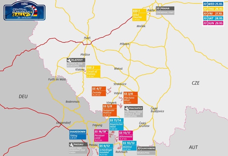 Karte der Zentral Europa Rallye