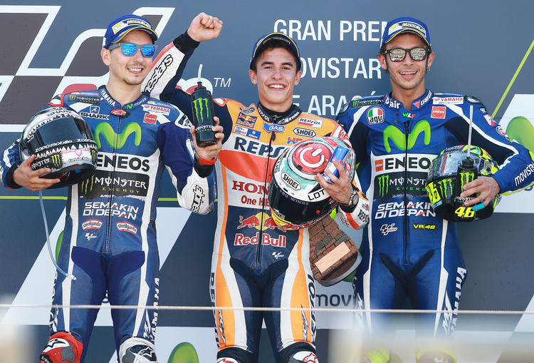 2016 siegte Marc Márquez in Aragón vor Jorge Lorenzo und Valentino Rossi