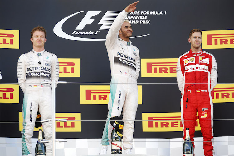 Das Podium in Suzuka: Rosberg, Hamilton, Vettel