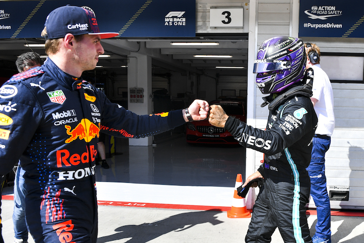 Max Verstappen und Lewis Hamilton