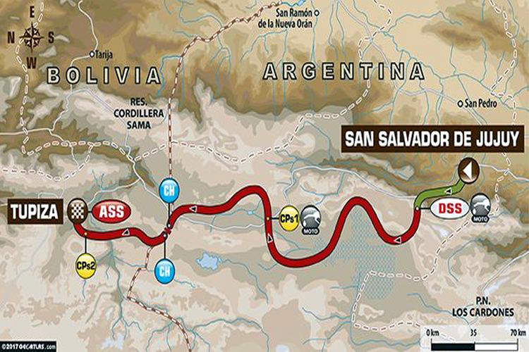 Der Streckenverlauf der vierten Dakar-Etappe