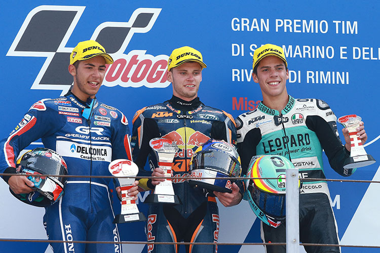 Enea Bastianini, Brad Binder und Joan Mir