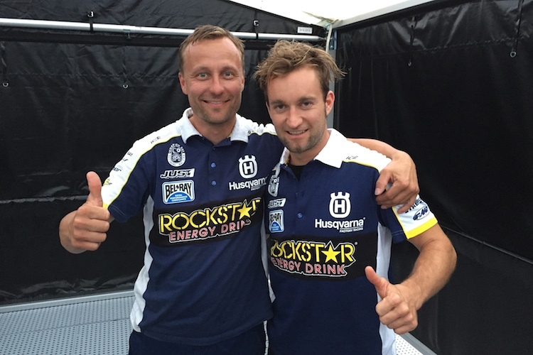 Max Nagl (rechts) mit seinem Teammanager Antti Pyrhönen
