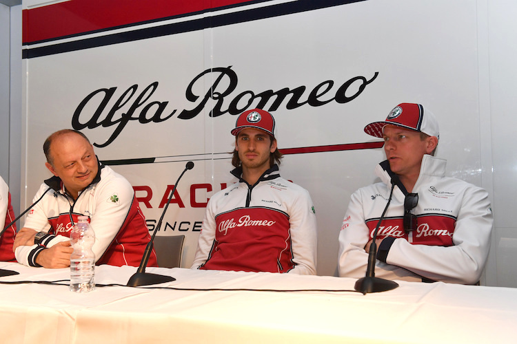 Fred Vasseur, Antonio Giovinazzi und Kimi Räikkönen