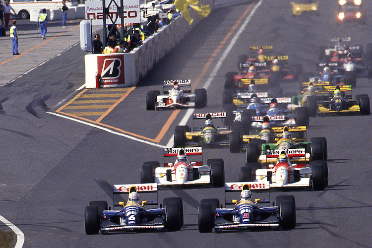 Patrese und Mansell mit den Williams-Rennern 1992 in Suzuka