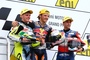 Moto3-Podium 2014: Brad Binder (2.), Jack Miller (1.) und Alexis Masbou (3.)