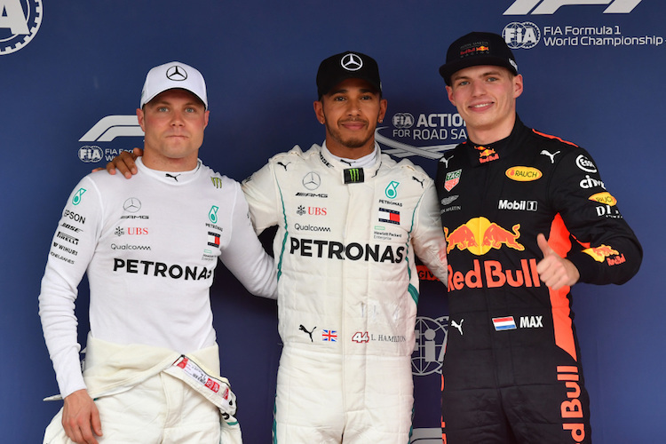 Valtteri Bottas, Lewis Hamilton und Max Verstappen