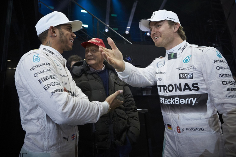 Lewis Hamilton, Niki Lauda und Nico Rosberg