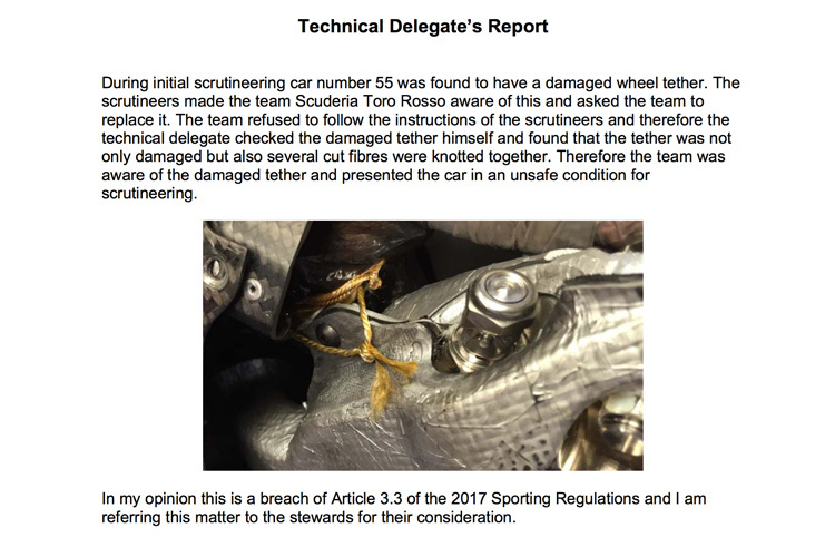 Der FIA-Bericht über Toro Rosso