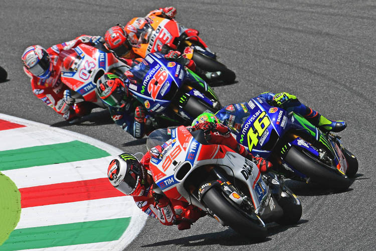 Im Rennen: Jorge Lorenzo (99) führt vor Rossi, Viñales, Dovizioso und Márquez