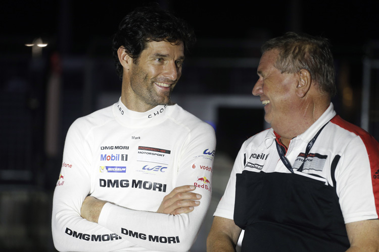 Mark Webber mit Porsche-Legende Klaus Bischoff