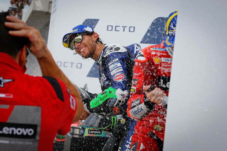 Enea Bastianini und Pecco Bagnaia (rechts) standen beim ersten Misano-GP 2021 gemeinsam auf dem Podium