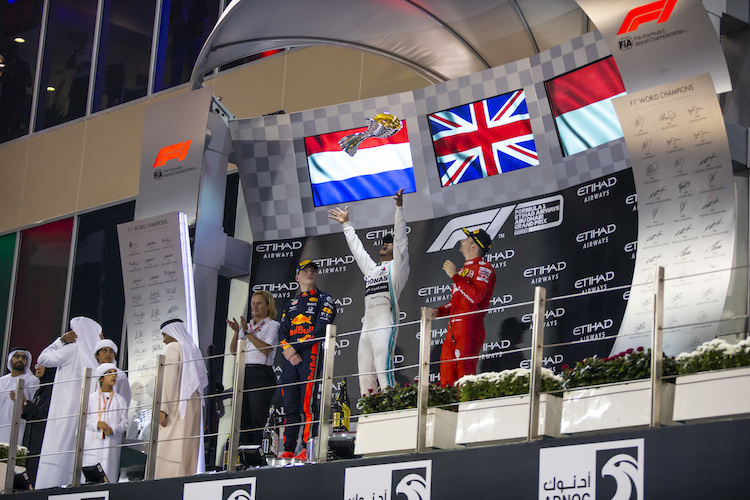 Sie vorerste letzte Siegerehrung der Formel 1, in Abu Dhabi 2019