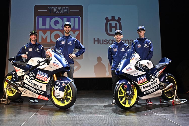Das Liqui Moly Husky-Team: Darryn Binder und Tulovic (beide Moto2), rechts Sasaki und Veijer
