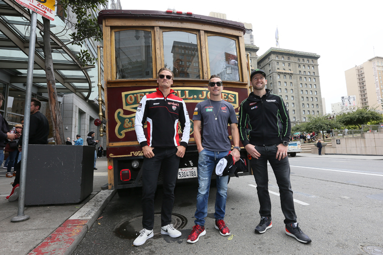 2016 in San Francisco: Chaz Davies, Nicky Hayden und Tom Sykes (v.l.)