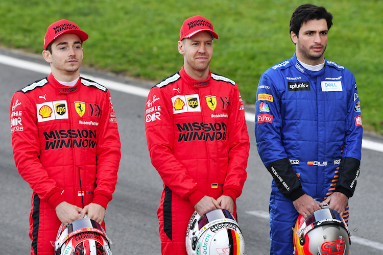 Charles Leclerc, Sebastian Vettel und Carlos Sainz bei den Wintertests 2020 in Barcelona