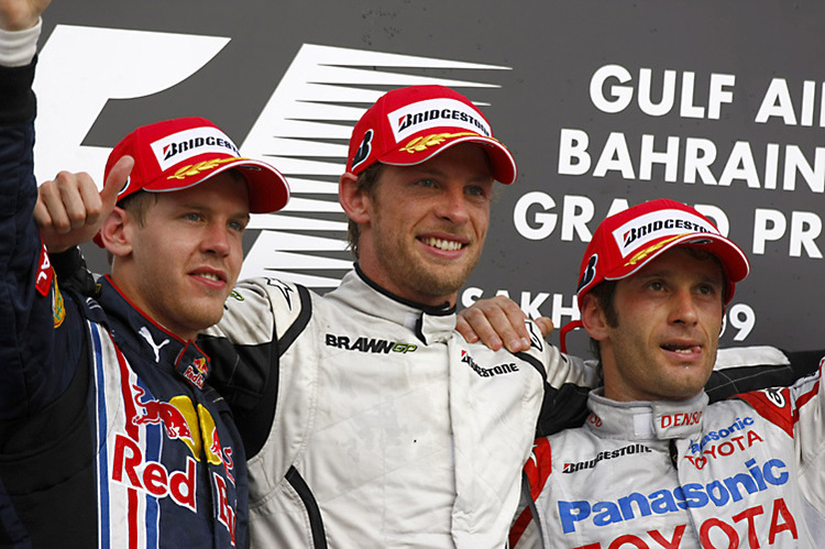 Bahrain Podium - Vettel, Button, Trulli