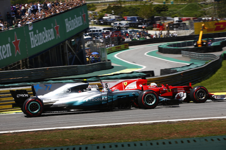 Den Grundstein für seinen Brasilien-Erfolg legte Sebastian Vettel beim Start, indem er an Pole-Setter Valtteri Bottas vorbeizog