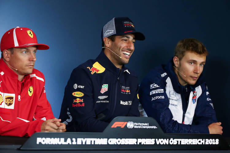 Bei der Pressekonferenz am Donnerstag dabei: Kimi Räikkönen, Daniel Ricciardo und Sergey Sirotkin