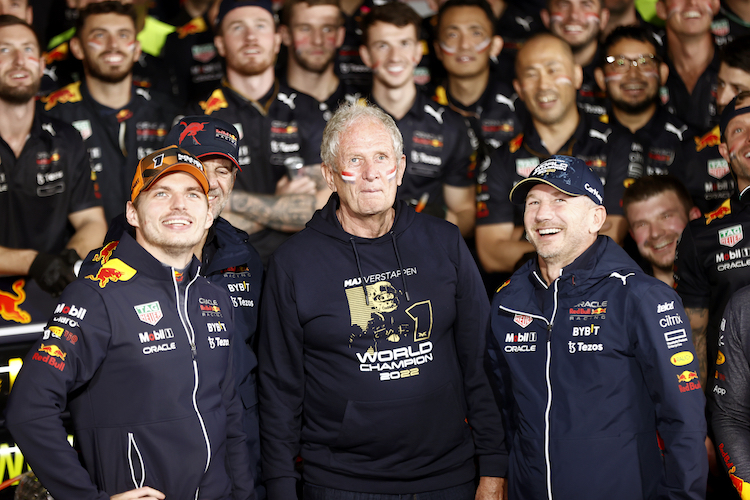 Max Verstappen, Dr. Helmut Marko und Christian Horner in Suzuka