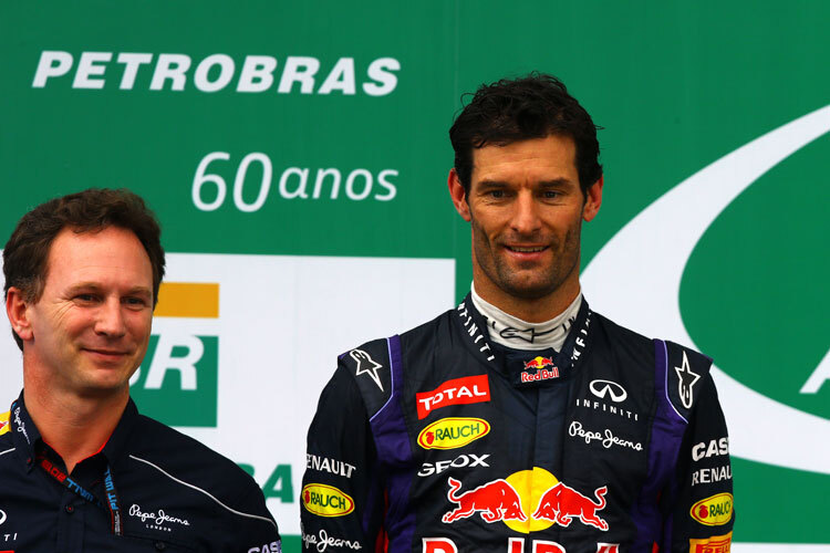Christian Horner und Mark Webber auf dem Podim in Interlagos
