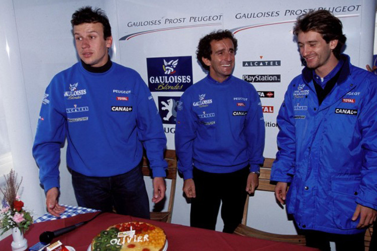 Alain Prost 1997 als Teamchef von Olivier Panis und Jarno Trulli
