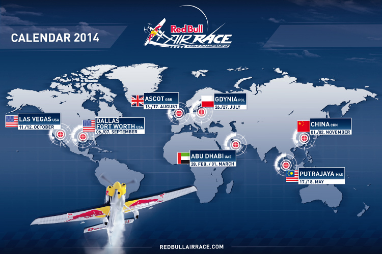 Der Kalender für die Air Race-WM 2014: Nur zwei Auftritte in Europa