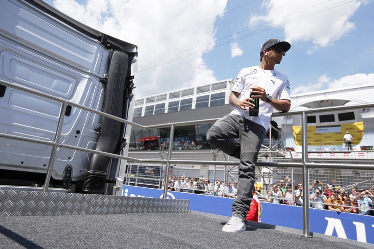Red Bull Ring, Spielberg, Austria.Sunday 22 June 2014.Lewis Hamilton, Mercedes AMG, in the drivers parade.World Copyright: Charles Coates/LAT Photographic.ref: Digital Image _N7T4575