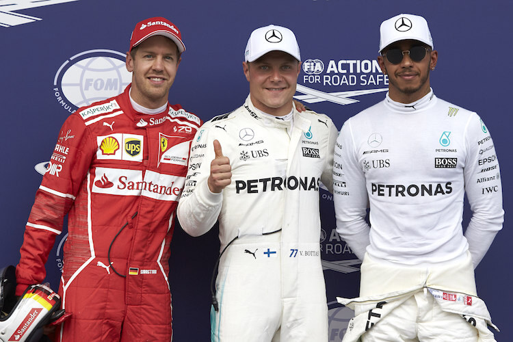 Sebastian Vettel, Valtteri Bottas und Lewis Hamilton