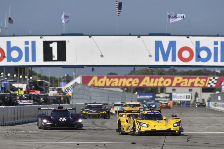 Cadillac DPi von JDC vor dem Mazda DPi auf der Strecke von Sebring