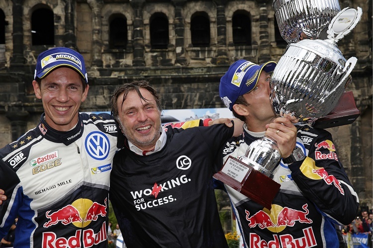 Julienh Ingrassia (li.), Jost Capito und Sébastien Ogier in Trier 2016