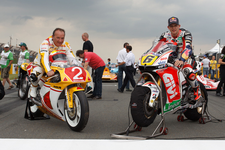 Werden auf dem Sachsenring gemeinsam ein paar Runden drehen: Helmut (li.) und Stefan Bradl