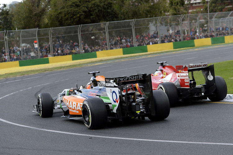 Mit Ferrari-Star Fernando Alonso lieferte sich Force-India-Rückkehrer Nico Hülkenberg ein packendes Duell
