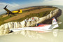 Nigel Lamb Paul Bonhomme und Matthias Dolderer auf ihrem Erkundungsflug zu den Klippen von Dover