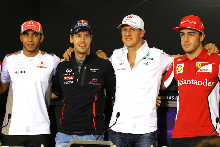 Die Weltmeister Hamilton, Vettel, Schumacher und Alonso in Brasilien 2012