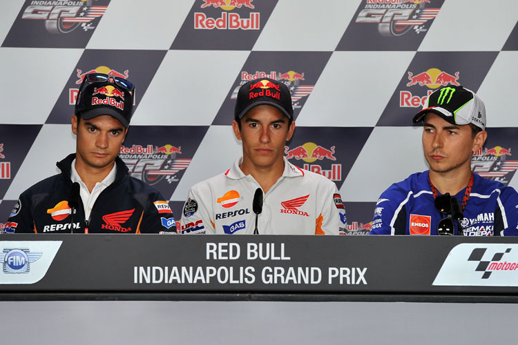 Die grossen Drei aus Spanien: Marc Márquez zwischen Dani Pedrosa (li.) und Jorge Lorenzo