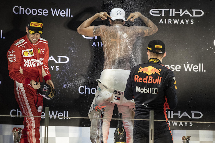 Sebastian Vettel, Lewis Hamilton und Max Verstappen auf dem Podium
