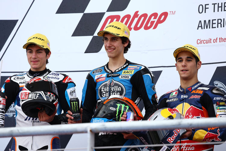 Austin-Sieger Alex Rins zwischen Maverick Viñales (li.) und Luis Salom (re.)