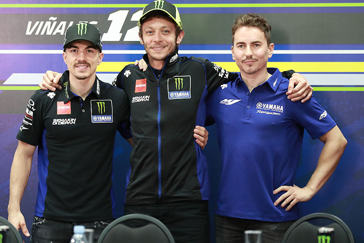 Das neue Yamaha-Trio: Viñales, Rossi und Testfahrer Lorenzo