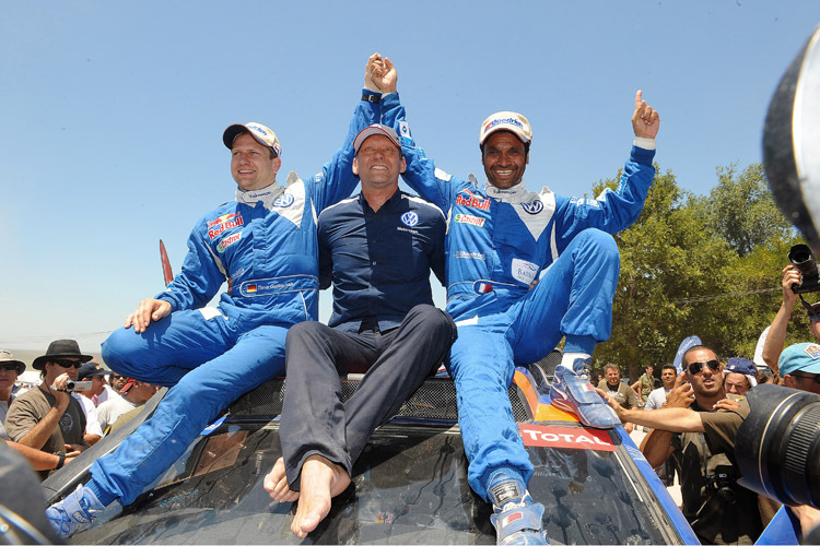 Geschafft: v.l. Gottschalk, VW-Sportchef Nissen, Al-Attiyah