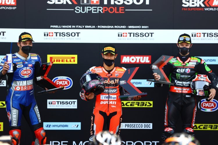 Toprak Razgatlioglu und Michael Rinaldi besiegten Jonathan Rea in Misano (v.l.)